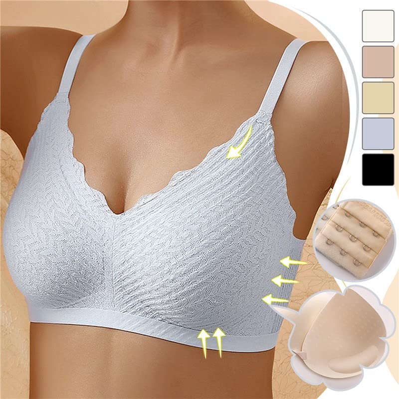 Reggiseno senza cuciture bianco, design a onde, imbottito, spalline regolabili, chiusura a ganci, comfort quotidiano, disponibile in vari colori.