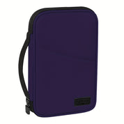 Custodia rigida viola per tablet, con cerniera e maniglia laterale, design elegante e resistente, ideale per protezione dispositivi elettronici.