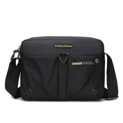 Borsa a tracolla nera unisex, design moderno, tasche multiple, chiusura zip, materiale resistente all'acqua, ideale per lavoro e viaggio.