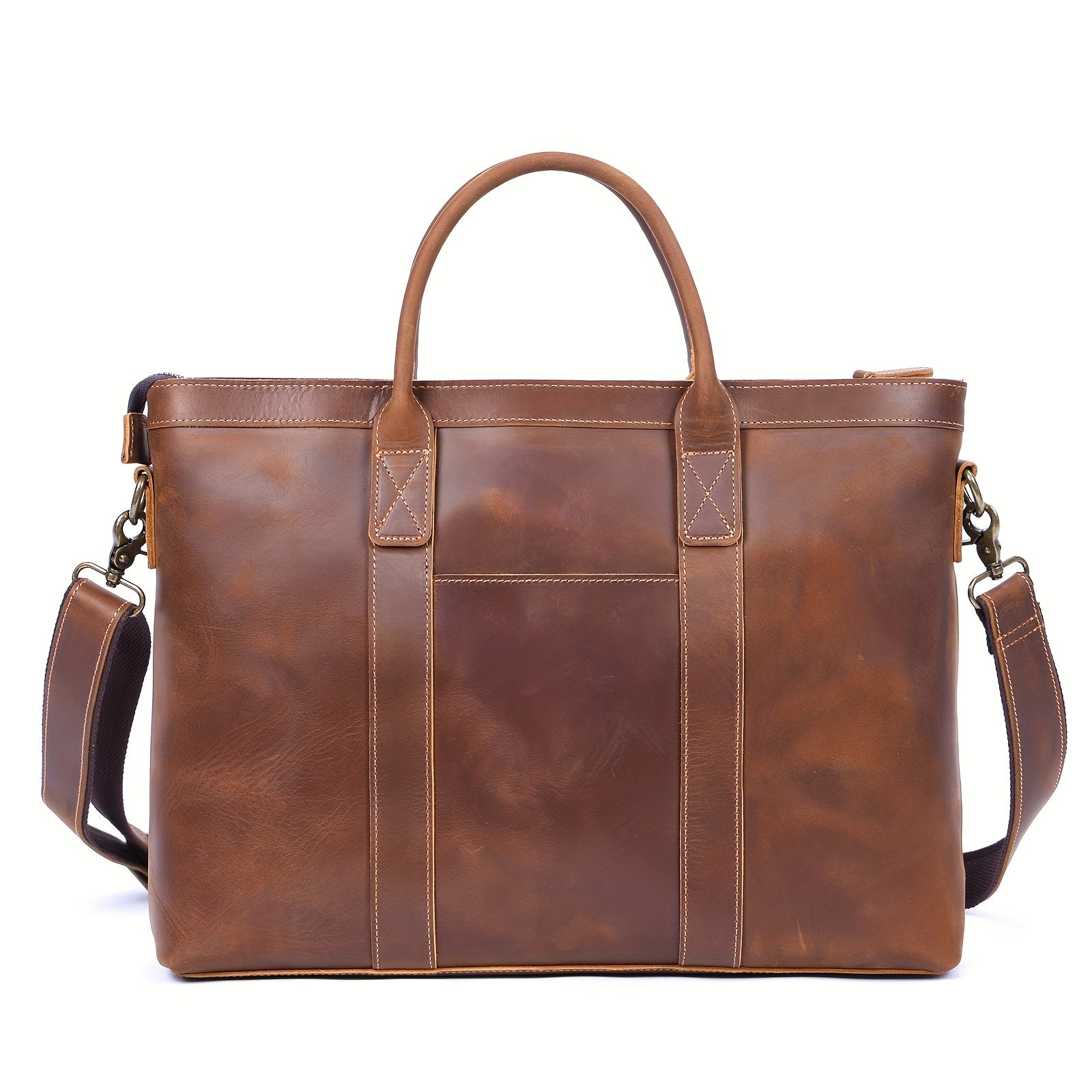 Borsa a tracolla in pelle marrone, design elegante e spazioso, con manici robusti e tracolla regolabile. Ideale per lavoro e viaggi.