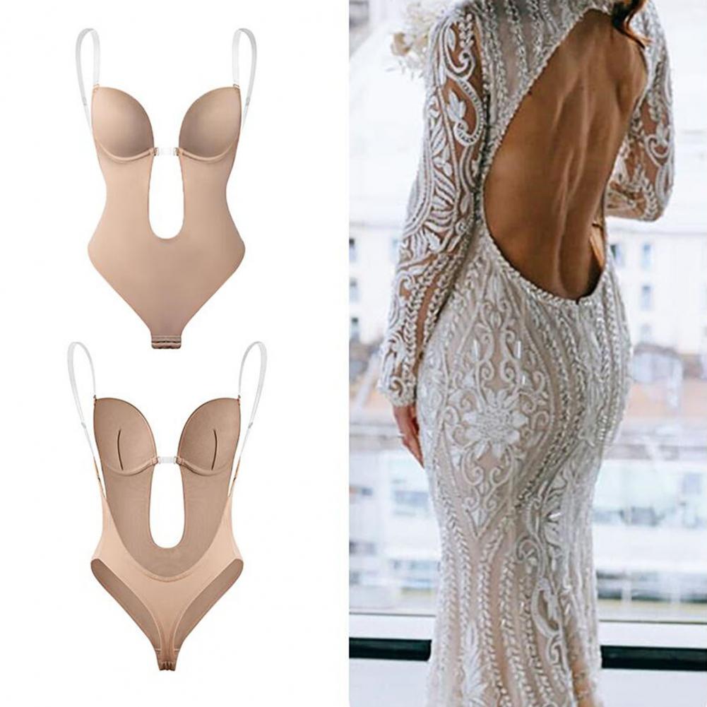 Body shaper color carne con spalline regolabili, design senza schiena, ideale per abiti da sposa aderenti. Intimo modellante invisibile.