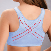Reggiseno posturale donna blu, design incrociato sulla schiena, supporto ergonomico, comfort quotidiano, miglioramento postura, intimo femminile.