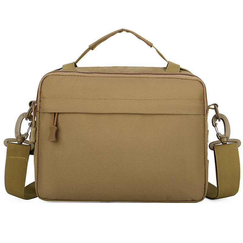 Borsa a tracolla beige per laptop, design moderno e resistente, con manico superiore e tasca frontale. Ideale per lavoro e viaggio.