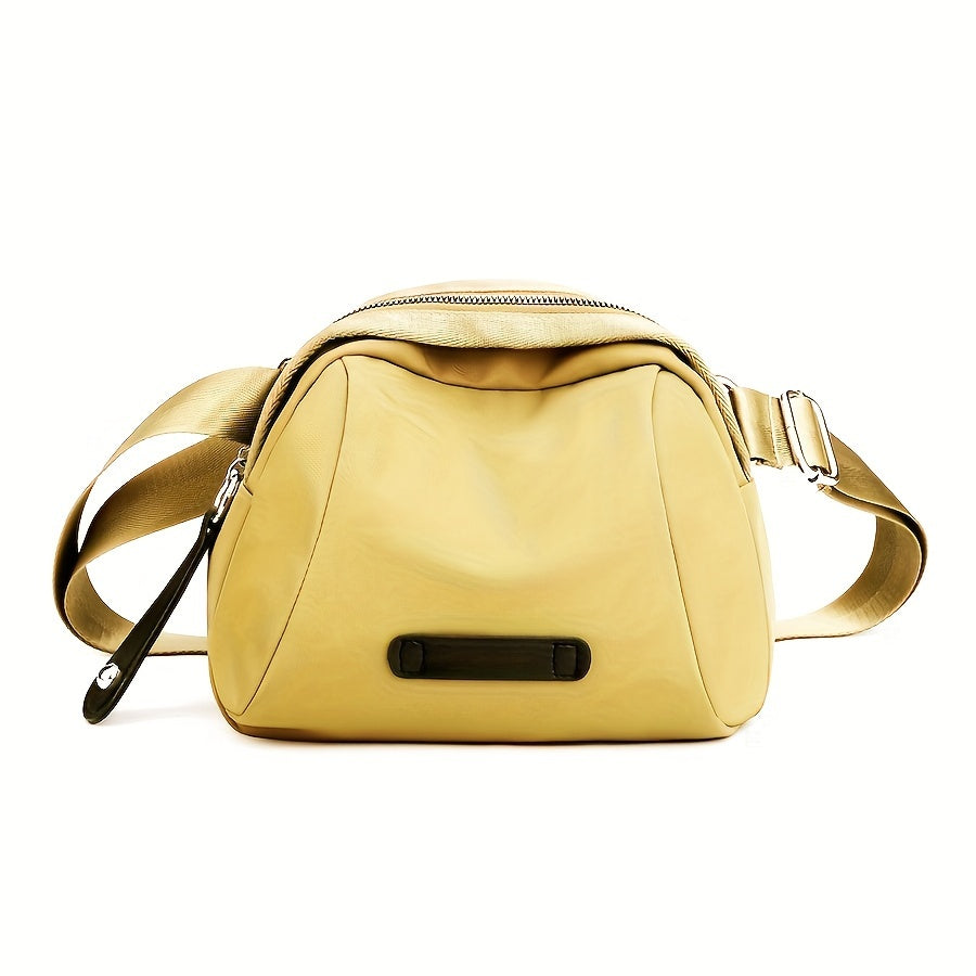 Borsa a tracolla gialla in pelle, design moderno, chiusura con zip, cinturino regolabile, ideale per moda donna e accessori eleganti.