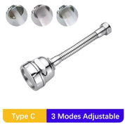 Rubinetto doccia regolabile in acciaio inox, 3 modalità di flusso, tipo C. Design flessibile e resistente, ideale per cucina e bagno.