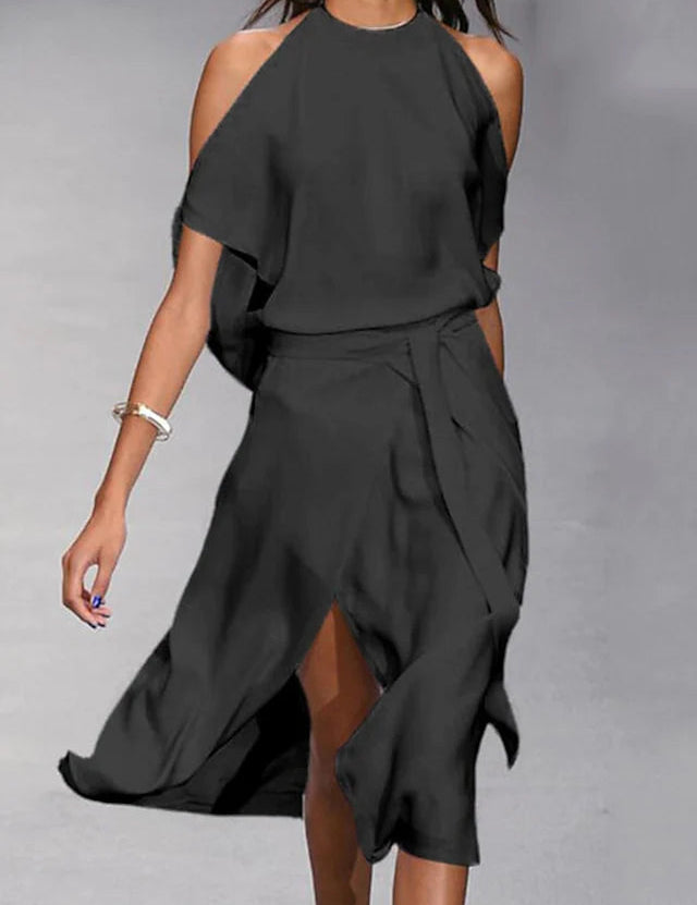 Carlotta | Abito midi casual con spalle scoperte