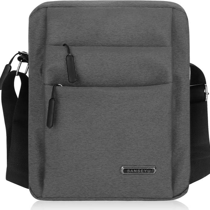 Borsa a tracolla grigia Sanseyu, design moderno, tasche multiple con cerniera, ideale per laptop e tablet, perfetta per lavoro e viaggio.