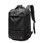 Zaino nero impermeabile multifunzione, design moderno, con tasche multiple e cerniere resistenti. Ideale per viaggi, lavoro e scuola.