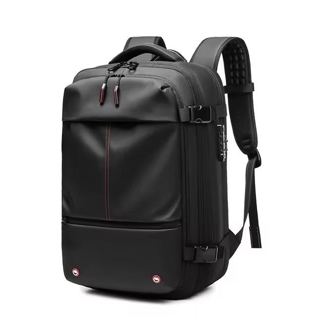 Zaino nero impermeabile multifunzione, design moderno, con tasche multiple e cerniere resistenti. Ideale per viaggi, lavoro e scuola.