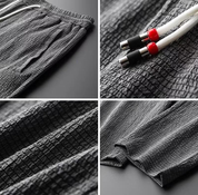  Set da uomo da uomo-miscela di lino di cotone-Top e pantaloni da top a manica lunga-4