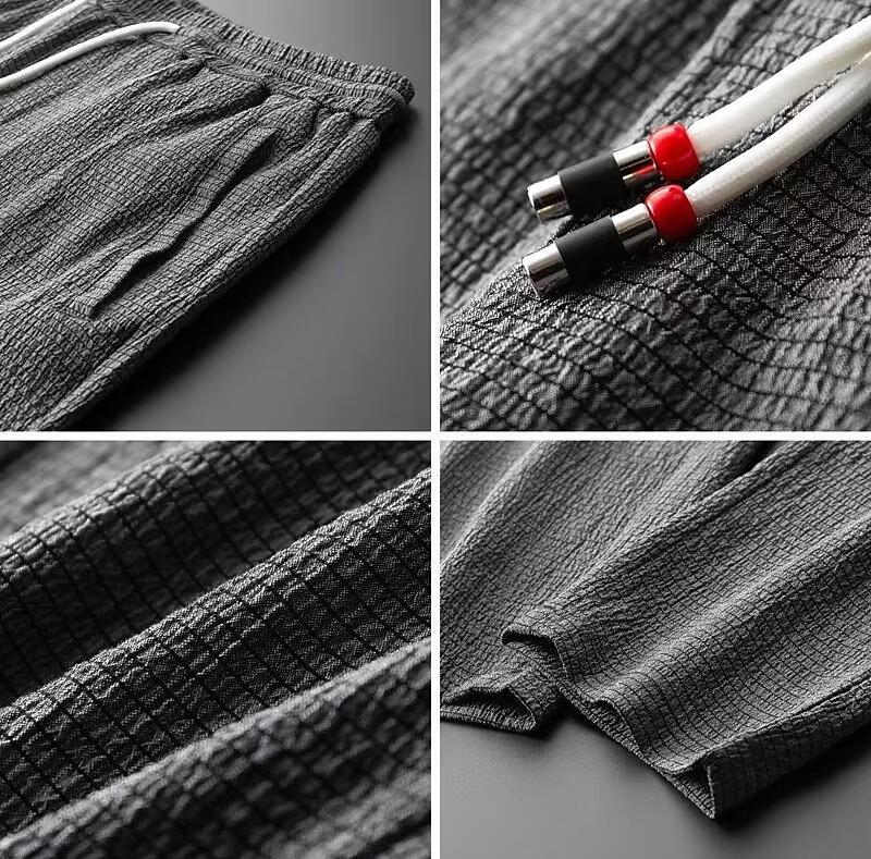  Set da uomo da uomo-miscela di lino di cotone-Top e pantaloni da top a manica lunga-4