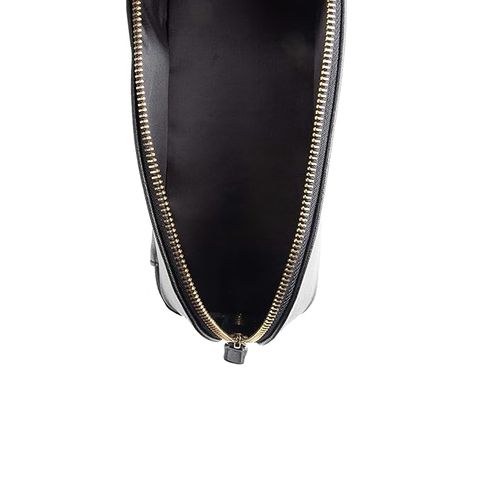 Borsa a tracolla in pelle nera con cerniera dorata, design elegante e spazioso, ideale per moda donna, accessorio di lusso.