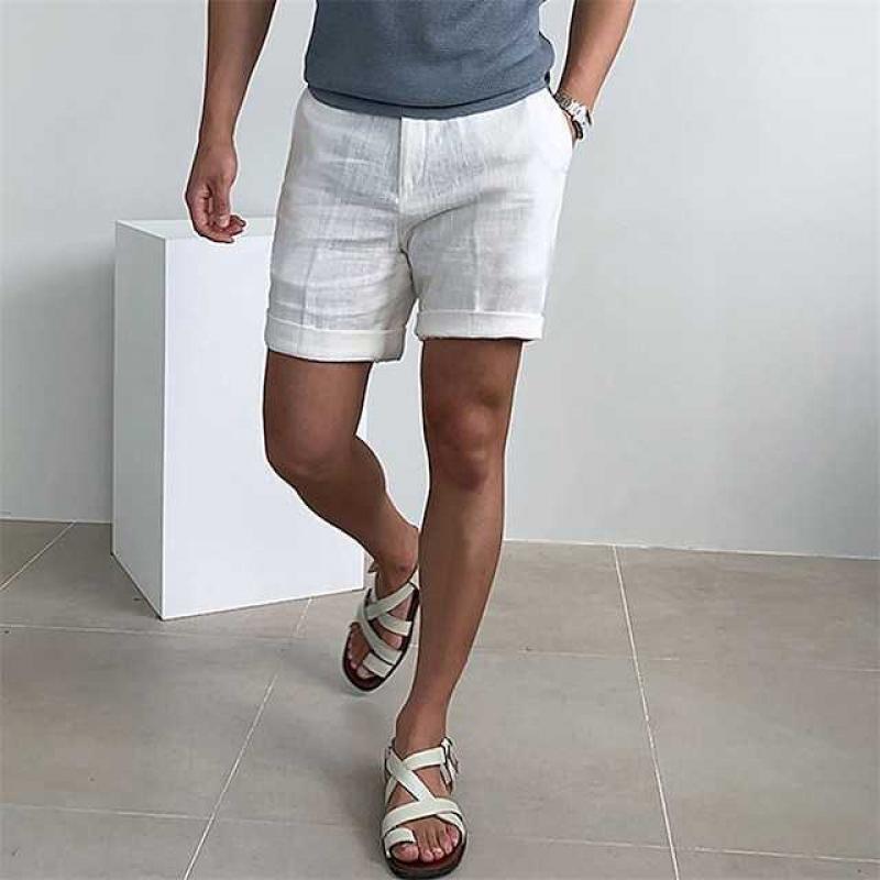  Shorti di lino maschile - Fit rilassato - orlo confuso - tessuto traspirante leggero-1