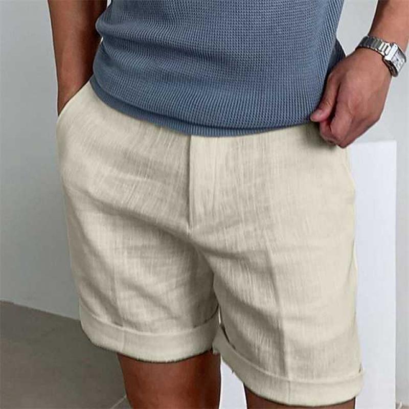  Shorti di lino maschile - Fit rilassato - orlo confuso - tessuto traspirante leggero-2