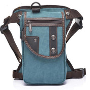 Borsa a tracolla in tela blu con cerniera e bottoni, design vintage, ideale per uomo e donna, perfetta per viaggi e uso quotidiano.