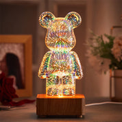 Lampada LED a forma di orso su base in legno, effetto 3D multicolore. Decorazione moderna per interni, ideale per soggiorno o camera da letto.