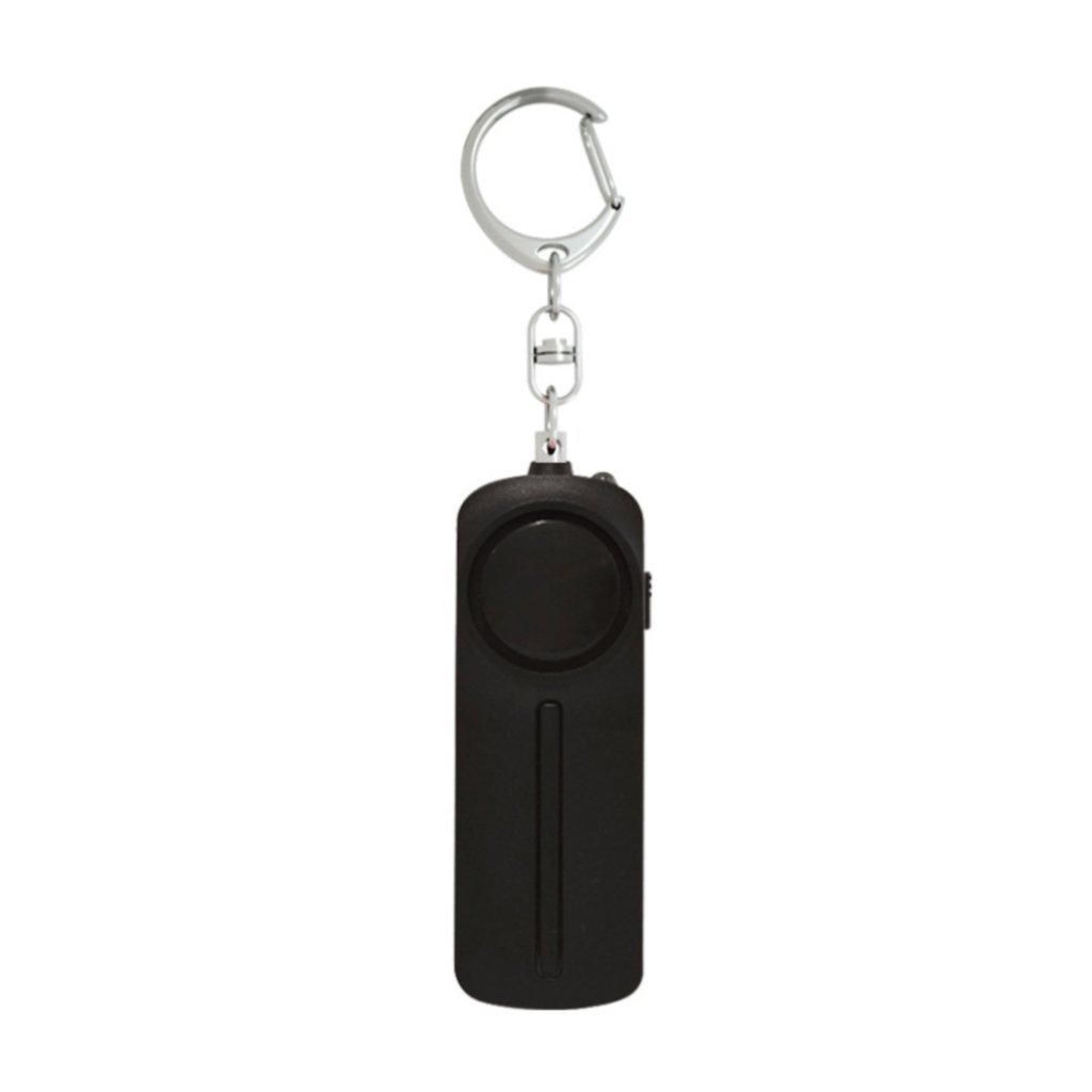 Portachiavi allarme personale nero con sirena di sicurezza, design compatto, ideale per autodifesa e protezione personale. Accessorio sicurezza portatile.