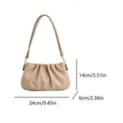 Borsa a spalla beige in pelle sintetica, design pieghettato, dimensioni 24x14x6 cm, elegante e versatile per donna, moda accessori 2023.