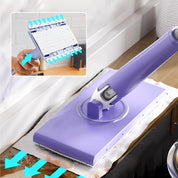 Mocio lavapavimenti viola con panno assorbente, ideale per pulizia profonda. Design ergonomico, perfetto per superfici dure e angoli difficili.