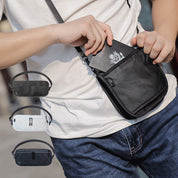 Borsa a tracolla nera unisex, compatta e impermeabile, con tasche multiple. Include varianti in bianco e nero. Ideale per viaggi e uso quotidiano.