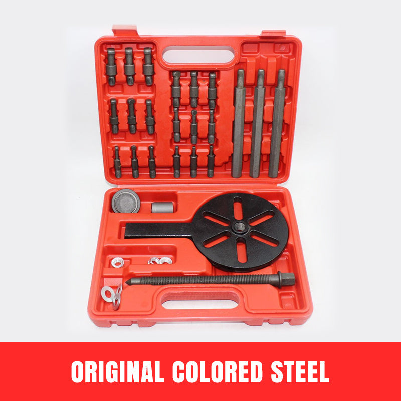 Set di attrezzi per auto in acciaio, valigetta rossa, include estrattori e adattatori. Kit manutenzione motore, alta qualità, resistente e versatile.