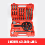 Set di attrezzi per auto in acciaio, valigetta rossa, include estrattori e adattatori. Kit manutenzione motore, alta qualità, resistente e versatile.