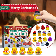 Calendario dell'Avvento con paperelle di gomma natalizie, diverse varianti colorate e a tema, perfetto per regali di Natale e collezionisti.