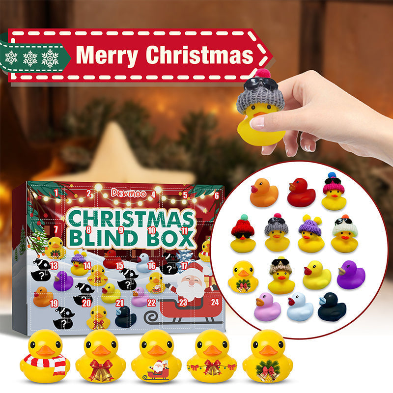 Calendario dell'Avvento con paperelle di gomma natalizie, diverse varianti colorate e a tema, perfetto per regali di Natale e collezionisti.