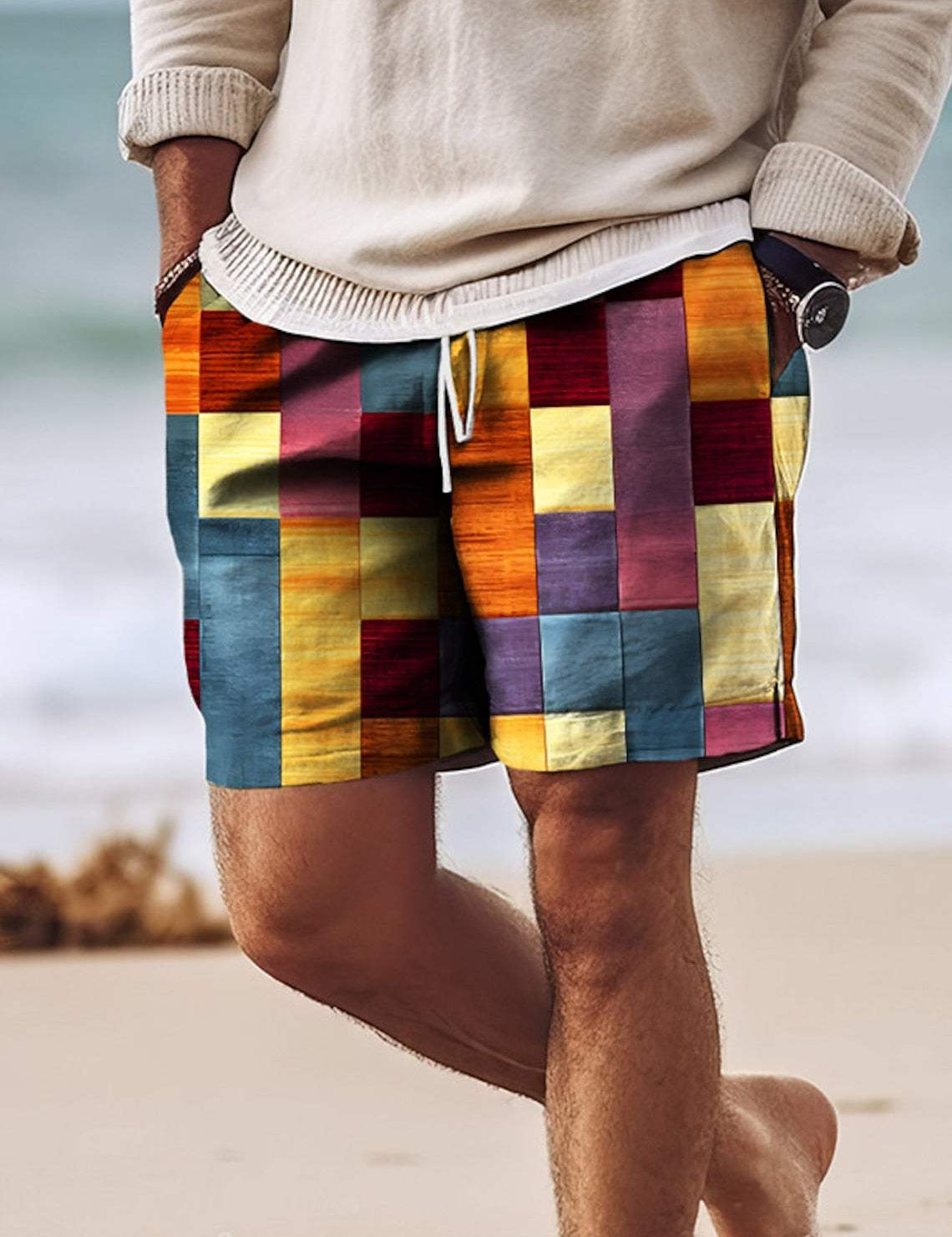  Shorts di uomo - Lunghezza del ginocchio - vita elastica con cordone - luce e traspirante-1