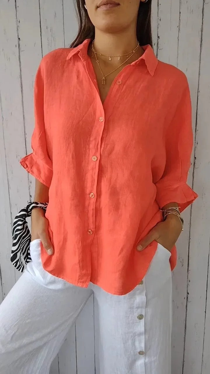  Camicia abbottonata femminile-Linenio 100%-Fit rilassato-manica lunga-collare a punta-6