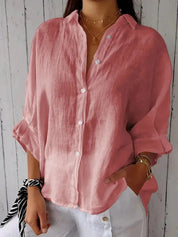  Camicia abbottonata femminile-Linenio 100%-Fit rilassato-manica lunga-collare a punta-5