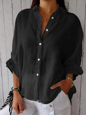  Camicia abbottonata femminile-Linenio 100%-Fit rilassato-manica lunga-collare a punta-4