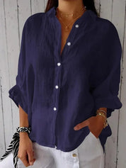  Camicia abbottonata femminile-Linenio 100%-Fit rilassato-manica lunga-collare a punta-3