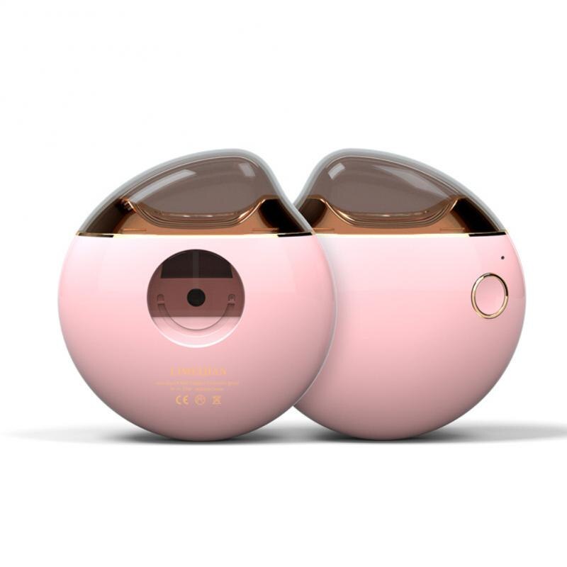 Umidificatore portatile rosa, design compatto e moderno, ideale per casa e ufficio. Tecnologia ultrasuoni, serbatoio trasparente, pulsante accensione.