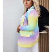 Giacca donna multicolore pastello, design sfumato, maniche lunghe, stile casual elegante, perfetta per moda primavera estate.
